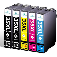 Hyggetech 35XL saderīgas tintes kasetnes Epson 35XL tintes kasetnes saderīgas ar Epson Workforce Pro WF-4720DWF WF-4725DWF WF-4725DWF WF-4730DTWF WF-4740DTWF (2 melnas, zilganzaļas, dzeltenas, purpursarkanas, dzeltenas)