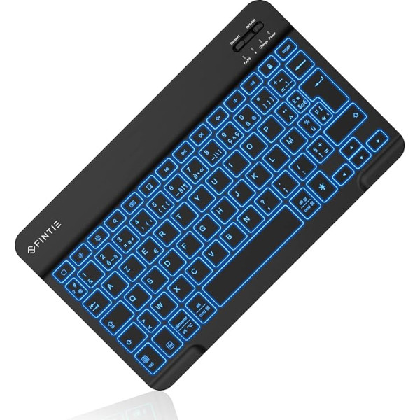 Fintie [Franču AZERTY bezvadu tastatūra - 10 collu portatīva uzlādējama Bluetooth tastatūra, melna