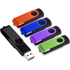 USB Stick 64GB Pack of 5, JBOS Flash Memory Stick 64GB 5 Pack USB 2.0 Rotate Metal Fast Speed USB Flash Drive, USB Flash Drive, Multicoloured