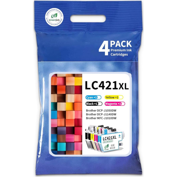 Greenjob LC421XL LC-421XLVAL kasetnes, kas ir saderīgas ar Brother LC421 LC-421VAL LC-421VAL LC-421VAL LC-421XL LC421XL LC421XLVAL multipakete priekš Brother DCP-J1050DW DCP-J1140DW MFC-J1010DW printeru kasetnēm