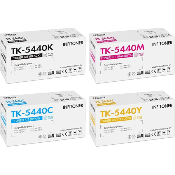 INFITONER TK-5440 TK5440 saderīgs ar Kyocera Ecosys MA2100cwfx PA2100cwx PA2100cwx MA2100cx MA2100cfx Toneris MA2100 PA2100 TK 5440 TK-5440K TK-5440C TK-5440Y TK-5440Y TK-5444 0M Black Cyan Magenta Yellow, 4 Pack