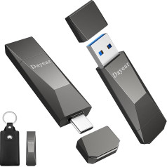 Dayear 256 GB SSD zibatmiņas diskdziņš, ātrgaitas USB atmiņas zibatmiņa ar ātrumu līdz 1000 MB/s, 2 in 1 USB 3.2 un USB-C porti, USB zibatmiņas diskdziņš C tipa mobilajam tālrunim/PC/Laptop/Mac/Tablet