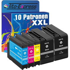 Tito-Express 10x printeru kasetnes, kas saderīgas ar HP 932 XL 933 XL priekš Officejet 6600 6700 6700 7510 7612 7110 7610 6110 platformāta platformāta Multipack (4 x melna, 2 x zilā, ciānkrāsas, dzeltena, dzeltena, 10 gab.)