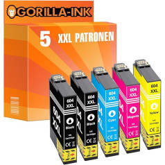 Gorilla-Ink 5 kasetnes XXL saderīgas ar Epson 604XL 604 XL | Epson XP 2200 XP 2205 XP 3200 XP 3205 XP 4200 XP 4205 WF 2910DWF WF 2930DWF WF 2930DWF WF 2935DWF WF WF 2950DWF