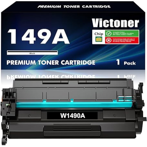 VICTONER 149A W1490A su mikroschema Tonerio pakaitalas HP 149A W1490A 149X W1490X Laserjet Pro 4102dw 4102fdw 4102fdn 4002d 4002dn 4002dn 4002dw Juodas, 1 vnt.