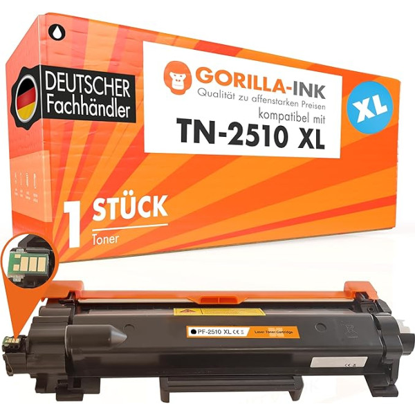 Gorilla-Ink 1 Toneris ar mikroshēmu 3000 lappušu saderīgs ar Brother TN-2510 XL TN-2510XL TN2510 priekš HL-L2400DW DCP-L2620DW MFC-L2800DW MFC-L2835DW HL-L2400DWE MFC-L2827DW DCP-L2627DW PL2664 0DW