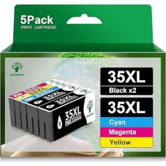 GREENSKY 35XL spausdintuvo kasetės suderinamos su 35XL rašalo kasetėmis, skirtomis Workforce Pro WF-4720DWF WF-4725DWF WF-4725DWF WF-4730DTWF WF-4740DTWF (5 vnt., 2 juodos, 1 žydros, 1 purpurinės, 1 geltonos spalvos)