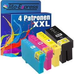 Tito-Express PlatinumSerie 4 XXL kasetnes, kas saderīgas ar Epson T3471 T3472 T3473 T3474 34XL | Epson Workforce Pro WF-3700 WF-3720 DW Series WF-3725 DWF WF-3720DW WF-3720DWF WF-3720DWF WF-3725DWF