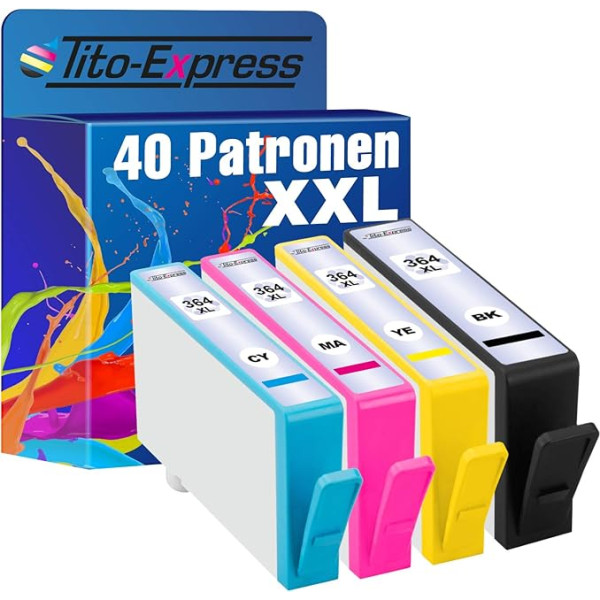 Tito-Express PlatinumSerie 40x Printeru kasetnes XXL ar mikroshēmu Saderīgs ar HP364 | Piemērots C 5300 D 7500 C 5324 C 5370 C 6383 C 5380 C 5383 C 6380 D 5445 C 6324 C 5373 D 5468 D 5460. C 6300 C 5393 C 5388 D 7560 C 5390 D 5463 D 5400 D 5460 D 5445 