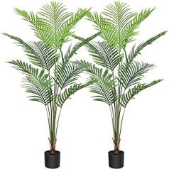 CROSOFMI dirbtinis augalas palmės 150 cm plastikinis dirbtinis augalas Didelė areka palmė vazonėlyje Svetainė Balkonas Miegamasis Žalia apdaila (2 pakuotės)