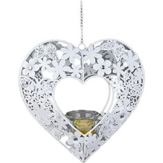 Nostalgia Leonie Heart Pendant 24 cm Metal with Glass Insert for Tea Light White