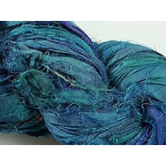 100g Recycled Sari Silk Ribbon Garn, Schmuck machen Trim - Blue Mix