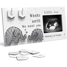 Bērnu sonogrammas foto rāmis ar mazuļa nedēļas atpakaļskaitīšanu — standarta 4 x 3 ultraskaņas fotoattēls — idejas grūtniecības paziņojumiem — dzimuma atklāšanas dāvana mazuļa dušai — gaidāma jauna mamma