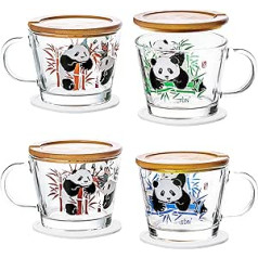 TDN Panda tējas glāzes ar rokturi, 4 komplekts, kafijas glāzes ar vāku, 400 ml, Panda Gift kapučīno glāzes tējai, kafijai, ūdenim, Latte Macchiato, var mazgāt trauku mazgājamajā mašīnā