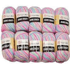 Ilkadim YarnArt Jeans Crazy Knitting Wool ar 55% kokvilnu, 500 g vilna ar krāsu gradientu, 10 x 50 g