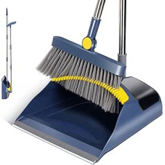 Masthome Broom and Dustpan Set, Sweeper and Dustpan with 120 cm Long Handle, Broom for Home Use and Dustpan, Kitchen, Office - Blue & Yellow