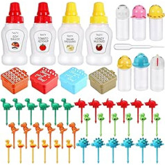 Pack of 50 Children's Bento Box Accessories Including Food Picks, Mini Spice Bottles, Ketchup Squeeze Bottles, Mini Soy Sauce Container with Funnel for Children, School, Bento, Camping, Office