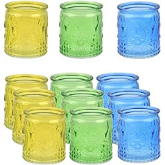 12 Pieces Glass Candle Holders, Votive Candle Holders, Tea Light Holders for Wedding, Church, Bedroom and Table Decoration, Birthday Party, Gifts - 4 Colors