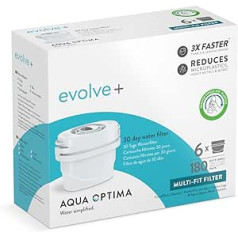 Aqua Optima Evolve+ ūdens filtra kasetne 6 pack (6 mēnešu piegāde) saderīga ar Brita Maxtra+ un PerfectFit, 5 pakāpju filtru sistēma samazina hlora, kaļķakmens un citus piemaisījumus