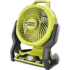 RYOBI 18V ONE+ bezvadu ventilators RF18-0 (kompakts akumulatora ventilators, pārnēsājams, 19 cm ventilatora galva, klusa darbība, 3 ātruma iestatījumi, vairāki piekares punkti, bez akumulatora un lādētāja)