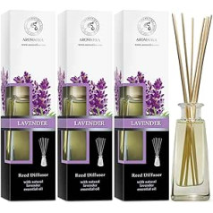 Istabas smaržu difuzors Lavanda ar ēterisko lavandas eļļu - 3 x 100 ml - Difuzora komplekts ar kociņiem - Istabas aromāts - Istabas aromāts - Telpas gaiss - Aromāta difuzors - Gaisa atsvaidzinātājs - Dāvanu komplekts