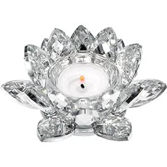 SUMTree Crystal Lotus sveču turētājs 4,5 collu statņa svecei, dekoratīvs tējas gaismas Lotus Votive sveču turētājs, ziedlapu stila ziedu tējas gaismas turētājs mājas kāzu jubilejas dekorēšanai, sudrabs