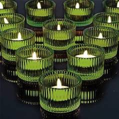 12 arbatos šviesos stiklinių rinkinys – Apvalus arbatos žibinto laikiklis – idealiai tinka arbatos žiburiams, žvakėms ir kaip indelis, žibintas dovanoms, aromaterapija, vestuvės, vakarėlis, dekoravimas, namų aksesuaras (Aurora Green)