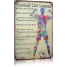 WONDERCAVE Football Life Lessons Metāla skārda zīme bāram Garāža zēnu istaba Sienas dekors Guļamistabas apdare Retro vintage 30 x 20 cm