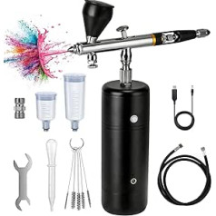 Airbrush Set with Compressor, 30PSI Handheld Cordless Mini Rechargeable Air Brush Kit, Portable Dual Action Airbrush for Painting, Tattoo, Nail Art, Fashion, Makeup, Cake Decoration, Barber