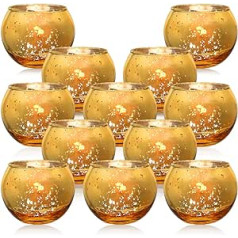 Gohytal Tea Light Holder Christmas, 12 Pieces Round Tea Light Glasses Stained Tea Light Holder Glass Gold Stained Tea Light Holder for Tea Light Decoration Christmas Table Decoration Wedding Christmas