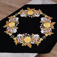 Duftin izšūšanas komplekts iepriekš apdrukāts galdauts 80 x 80 cm Golden Flowers DIY amatniecības komplekts pieaugušajiem izšūšanai ar izšūšanas veidni un izšūšanas adatu un izšūšanas diegu