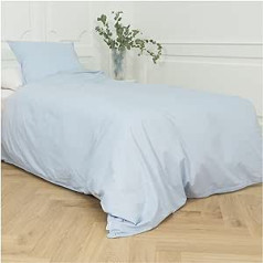 OMHU Percale gultas veļa 135 x 200 cm, GOTS sertificēta gultas veļa, Mīkstas organiskās kokvilnas gultas veļas komplekts ar 1 x segas pārvalku 135 x 200 cm + 1 x spilvendrāna 80 x 80 cm (gaiši zils)