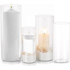 EylKoi Glass Candle Holder Set, Cylinder Vase, Bulk Clear Glass Cylinder, Candle Jars, 4 Pieces/Set, Glass Cylinder with Base, Vase for Pampas Grass, Large Table Decoration for Wedding, 10 cm + 15 cm