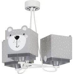 Dalber Lamp Children's Room, Children's Lamp, Pendant Light, Ceiling Light, Children's Room, 3 Lights, Little Teddy Bear Animals, Grey, 64577, E27