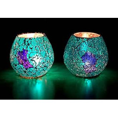 eSplanade Tealight Votive Candle Holder Votive Blue Glass (Set of 2)