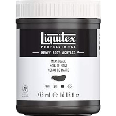 Liquitex 4412276 Profesionāla smaga ķermeņa akrila krāsa mākslinieku kvalitātē ar izcilu gaismas noturību sviesta konsistencē, 473 ml trauks - Mars Black