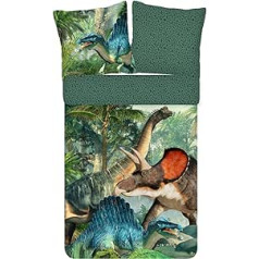 ESPiCO Trendy gultasveļa Jurassic Dino Saurier Spinosaurus Triceratops Scales Pattern Green Forest Renforcé gultas veļa, izmērs: 135 cm x 200 cm