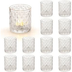 Inweder Votive Candle Holder 12 Pieces Glass Tea Light Holder Clear Glass Cylinder Candle Holder for Pillar Candles Tea Light Holder Bulk for Wedding Event Baby Shower Home Decoration