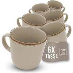 Krūzes komplekts Vintage krūzes Tējas krūzes Kafijas krūzes Trauki — Pure Living Coffee tases Komplekts no 6 zemnieciskām akmens krūzēm 6 personām kafijas krūzes trauku komplekts, bēšs