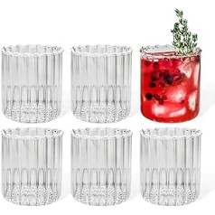 7 O'CLOCK Briļļu komplekts no 6 | Dizains Vintage Stripe Glass Norvēģija | Tējas glāzes Kafijas glāzes Ledus kafijas kokteiļu glāzes Long Drink Ūdens Tējas sula | Svītras, rievotas, mazgājamas trauku mazgājamā mašīnā, izturīgas | 200 ml