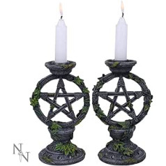 Nemesis Now B2539G6 Wiccan Pentagram svečturu komplekts ar 2 svečturiem 15 cm melni sveķi