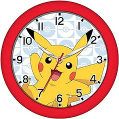 Accutime POK3159 Children's Wall Clock, Pikachu, Round Analogue Clock for Learning Time, Nursery Decoration, Battery Operated Quartz Clock, Pokémon Clock for Boys and Girls, Children's Watch