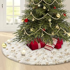 Christmas Tree Skirt 120 cm, White Christmas Tree Blanket for Snow, Christmas Tree Decoration, Christmas Tree Blanket with Snowflake Sequins, Carpet, Round for Merry Christmas Party, Blanket, Skirt