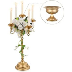 Sziqiqi svečturis 5 roku zelta ziedu statīvs, 70 cm svečturis konusveida svecēm Vintage Candelabra metāla dekoratīvā pusdienu galda centrālais elements kāzu svinībām Ziemassvētku gadadienai