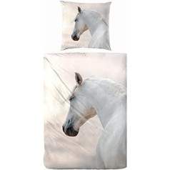 Gultas veļa Aminata kids Horse Flannelette, 135 x 200 cm, Bērnu zirga motīvs, Kokvilna, Rāvējslēdzējs, Bērnu grozāms gultas veļas komplekts, Zirgs, Mīksts, Balts, Bērnu gultas veļa, Meiteņu zirgu gultas veļa,