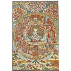 Prime Fengshui Silk Embroidery Tibetan Thangka with Green Tara/Kashgari Buddha/Four Arms Kwan Yin Avalokitesvara Wall Hanging for Home Decor Thangka Meditation, Satin, 35.4 x 23.6 Inches