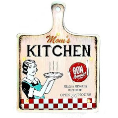 DiiliHiiri Retro Kitchen Sign for Mom Sienų apdaila – Originalus senovinis ženklas, pagamintas American Retro Sign Company. Šviečiančių LED ženklų skardinių ženklų virtuvė. Vintage ženklas yra 44 x 31 x 5 cm.