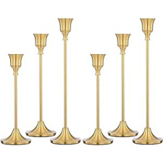 Taper Candle Holders Set of 6 Brass Gold Candle Holders, Vintage Modern Candle Holders Decorative for Home Wedding Table Mantle Party Anniversary