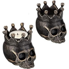 Tolida Skull tējas lampiņas turētājs Biedējoši biedējoši tējas gaisma Votive svečturis Gothic Terrible Skull Picture Skeleton Dekoratīvs svečturis Helovīna slepenās kameras dekorēšanai (bronza)