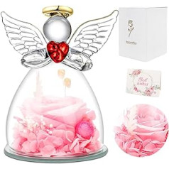 CEWROM mūžīgās rožu eņģeļa stikla kupols, dāvana mammai, rokām darināta mūžīgā ziedu eņģeļa figūra, dāvana sievietēm, Valentīna diena, mātes diena, dzimšanas diena, mamma, sievietes, māte, sieva, meita, vecmāmiņa (rozā)